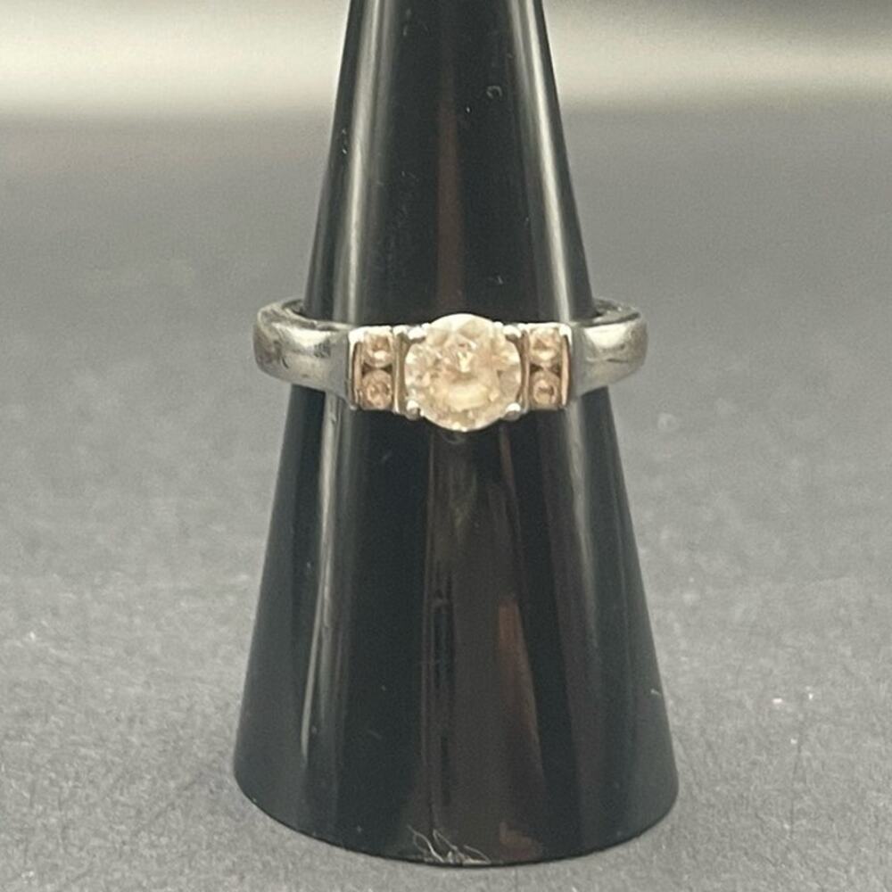Sterling Silver Engagement Ring Clear Cubic Zirconia Stones Sz 7.25 Sizable 925